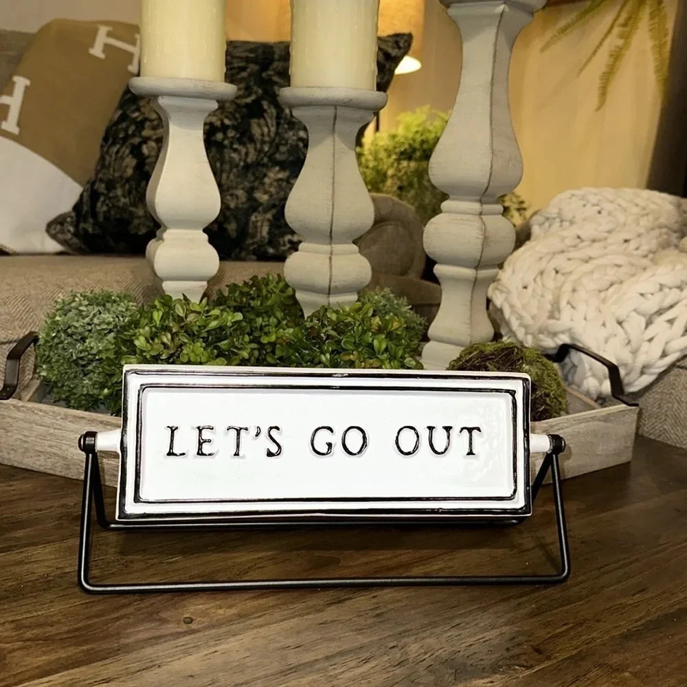 Hearth & Hand Magnolia Chip & Joanna Gaines Let’s Go Out Let’s Stay In Sign